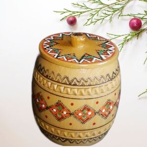 Ukraine Hand Crafted Decorative Round Wooden Jar with Lid